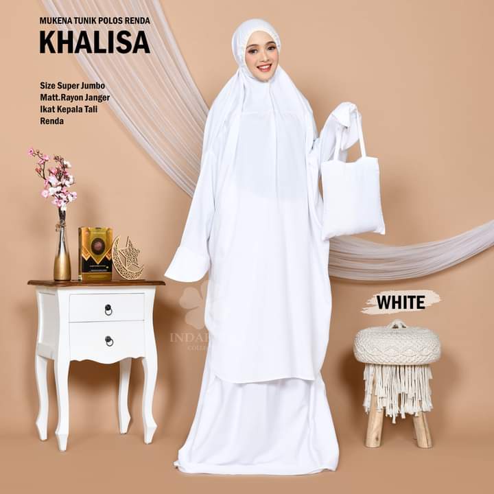 Mukena Dewasa Polos Berlengan Renda Tunik Jumbo Rayon Janger Adem Khalisa Indahbali