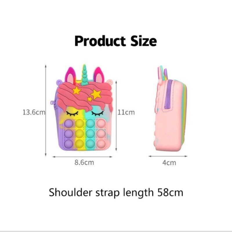 Tas Slempang Anak Sling Bag Pop It Mini Dompet Popit Rainbow Unicorn