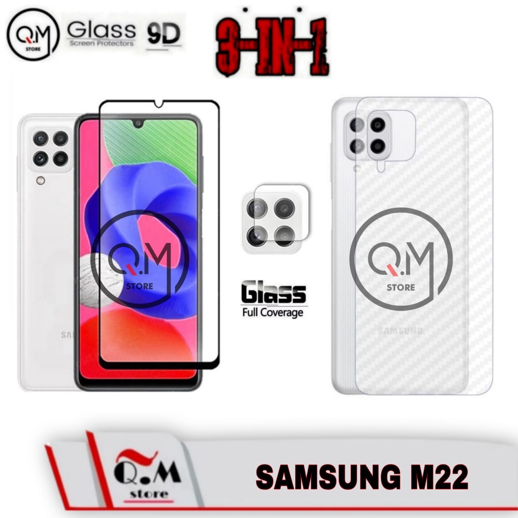 PAKET 3 IN1 Tempered Glass Layar 9D SAMSUNG A22 / SAMSUNG M22 4G Anti Gores Pelindung Layar Full 9D