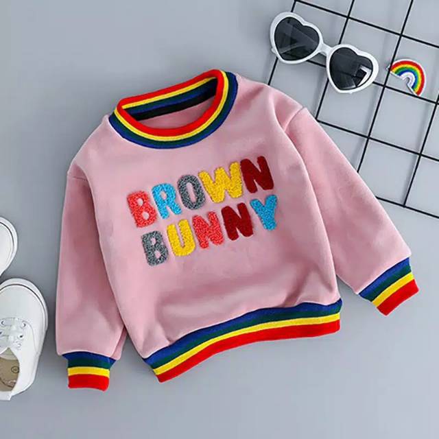 Sweater anak musim dingin Setelan baju anak winter plus velvet cashmere letter print long