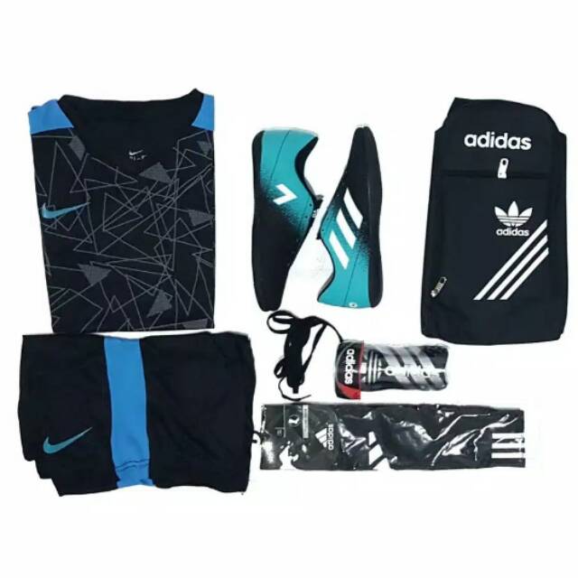 Sepatu Futsal Adidas V Paket Komplit Baju, Kaoskaki, Tas, Deker