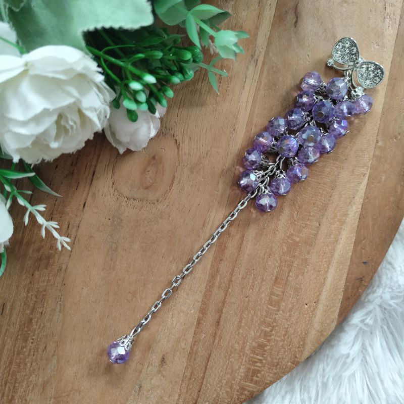 Bros dagu kristal ceko blink cantik / bros dagu panjang / bros hijab syar'i-Ungu muda