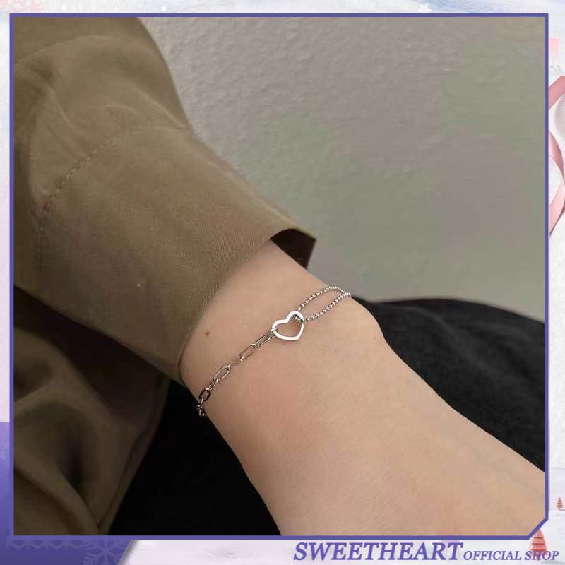 Perhiasan Gelang S925 Silver Double layer Bentuk Hati