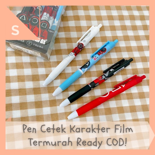 

[simplyshop] Pen / Pulpen Cetek / Bolpen Mekanik Motif Kartun Jepang Korea Game Film Squid Tentara Pink Tinta Hitam Harga Grosir Import Souvenir Kdrama