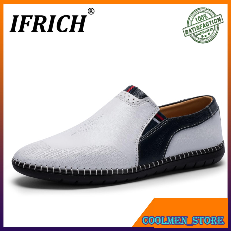 Sepatu Loafers Pria Casual Import 2021 Spring Men Loafers Genuine Leather Men Flat Shoes White