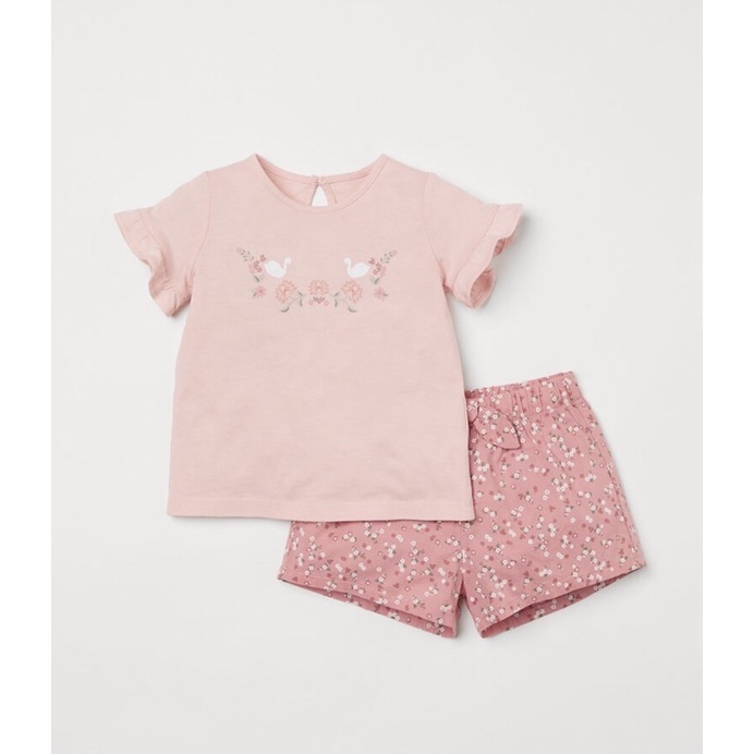 H&M hnm baby girl cotton set pink baju setelan bayi dan anak branded original sale