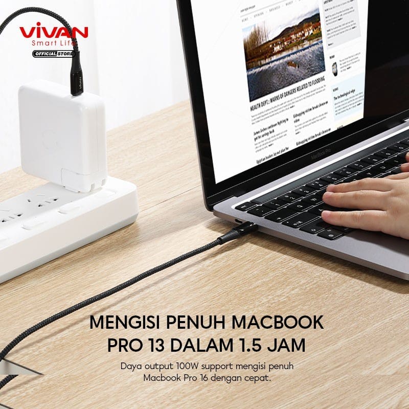 A_   Vivan Display Cable USB C To Type C 100W 5A VCC100 1M Smart Digital LED VCC