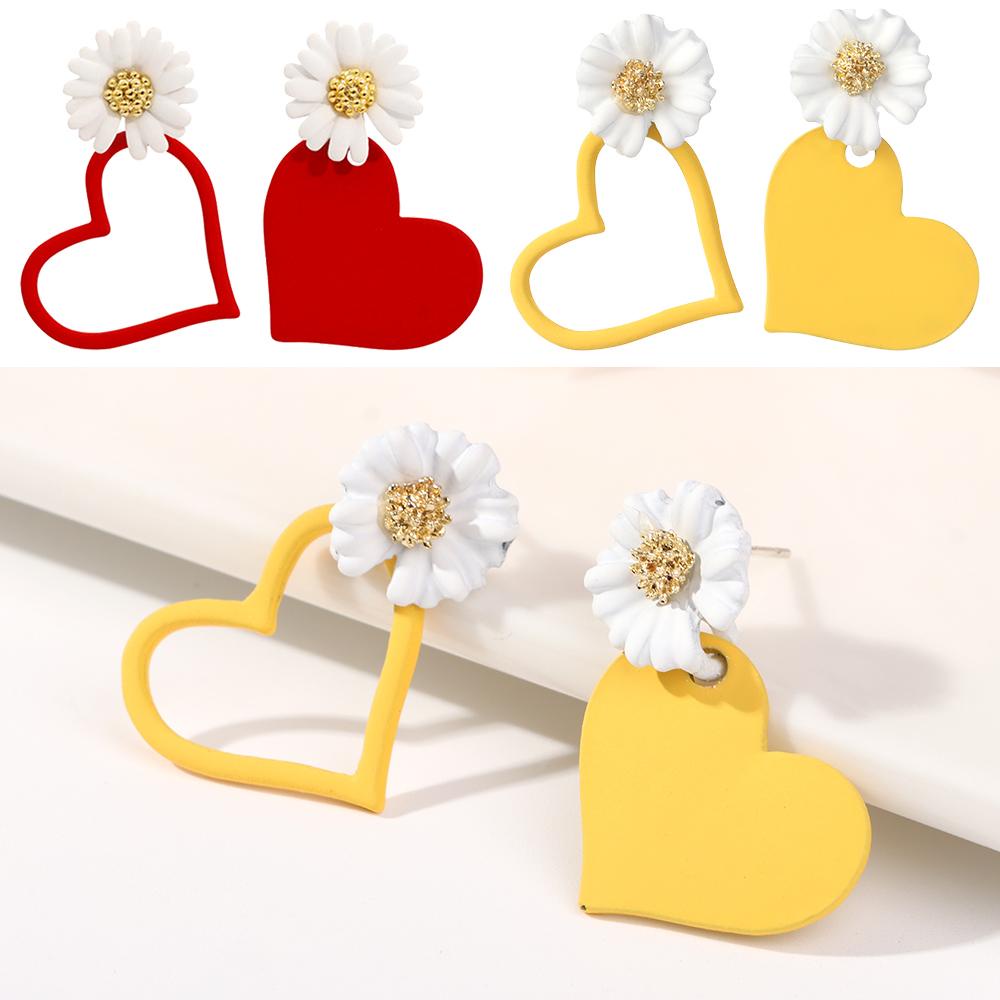 Preva Anting Bunga Daisy Bunga Hadiah Merah Kuning Perhiasan Fashion Manis Ear Stud