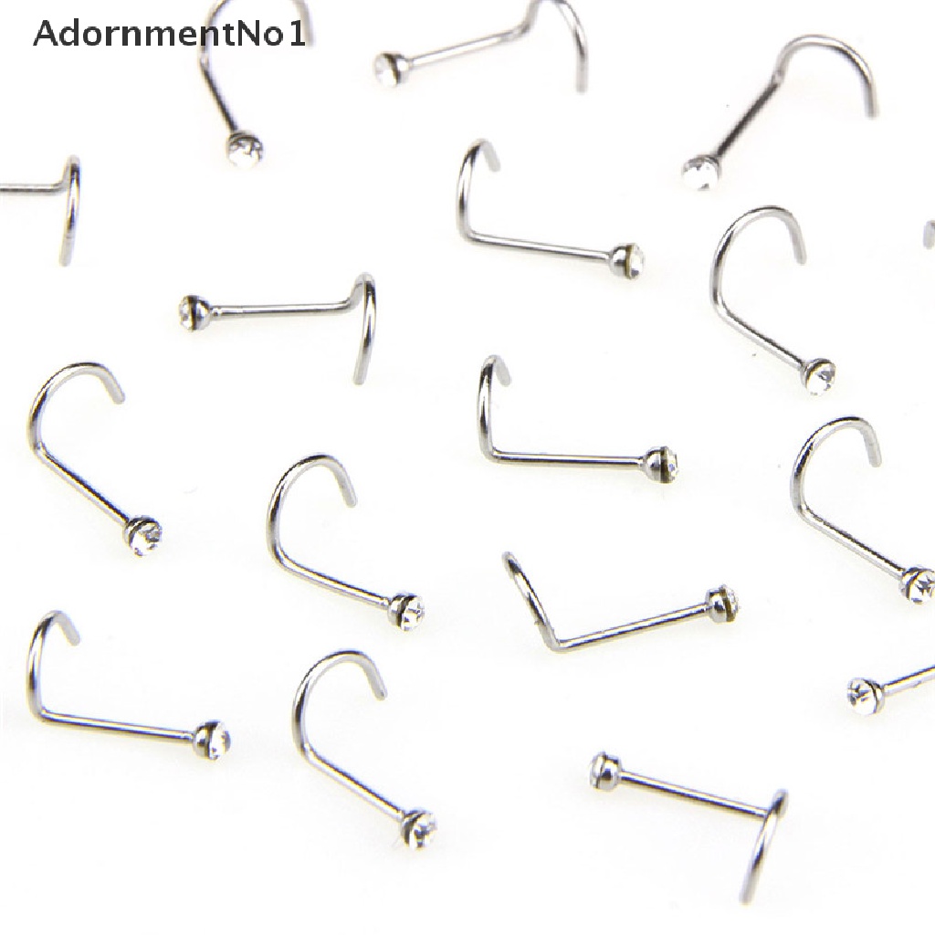 (AdornmentNo1) 20pcs / Set Cincin Tindik Hidung Bahan Stainless Steel Hias Kristal / Berlian Imitasi Untuk Wanita