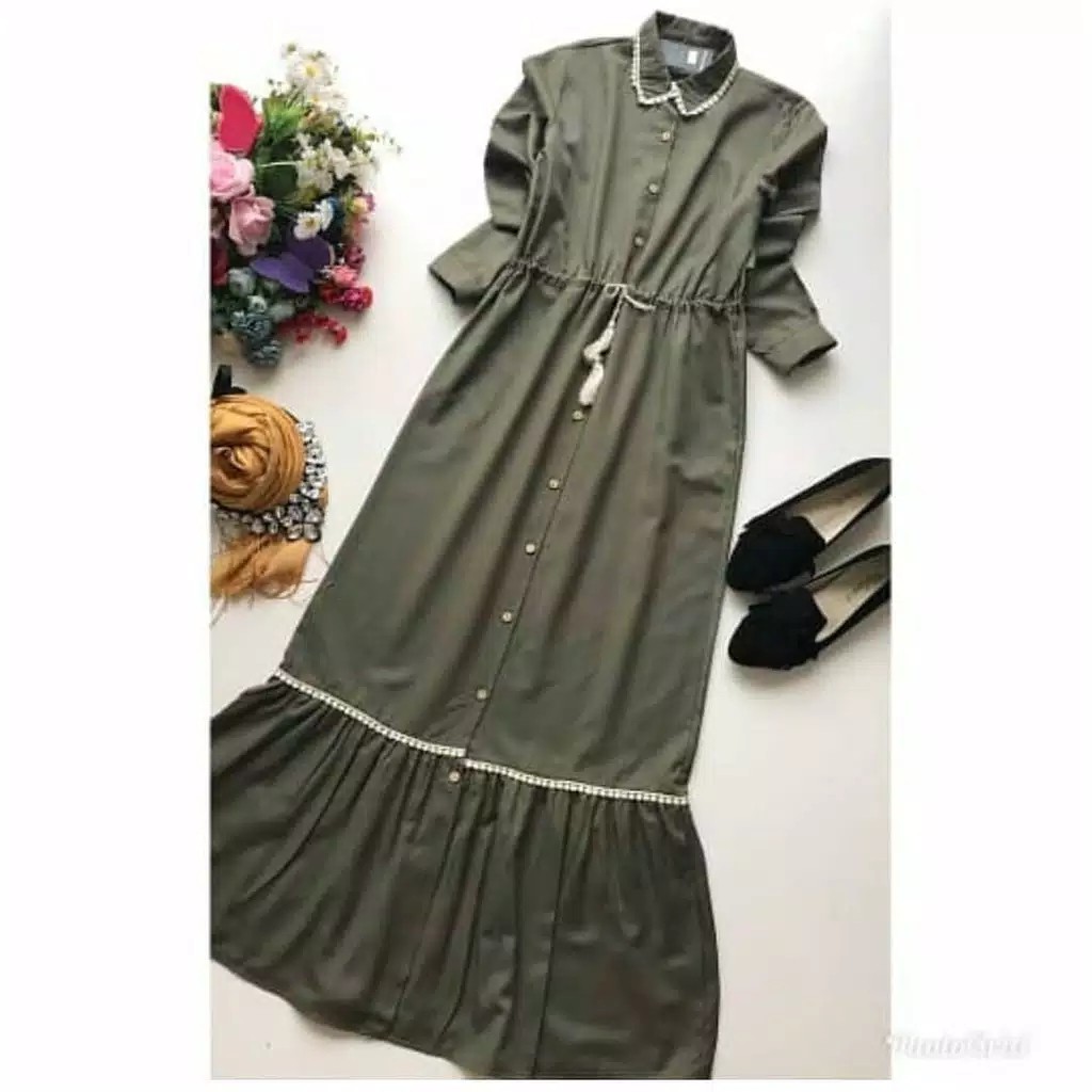 C.P - Elbise Dress Dress panjang polos mix renda