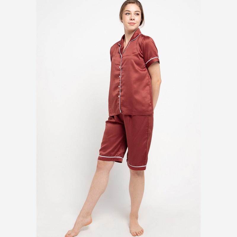 Anne Wintours Pyjama Short Sleeve Short Pants Satin Sleepwear Wanita