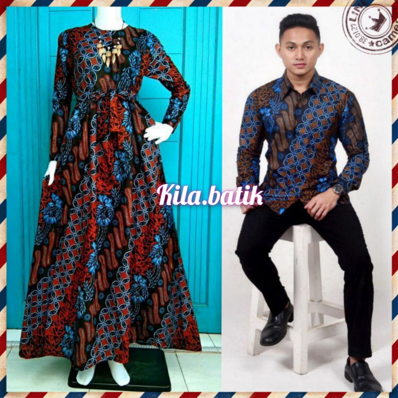 Maura Couple Sania Ruffle Batik Couple ori Ndoro jowi DNT motif Seno biru Garansi Termurah S M L XL XXL