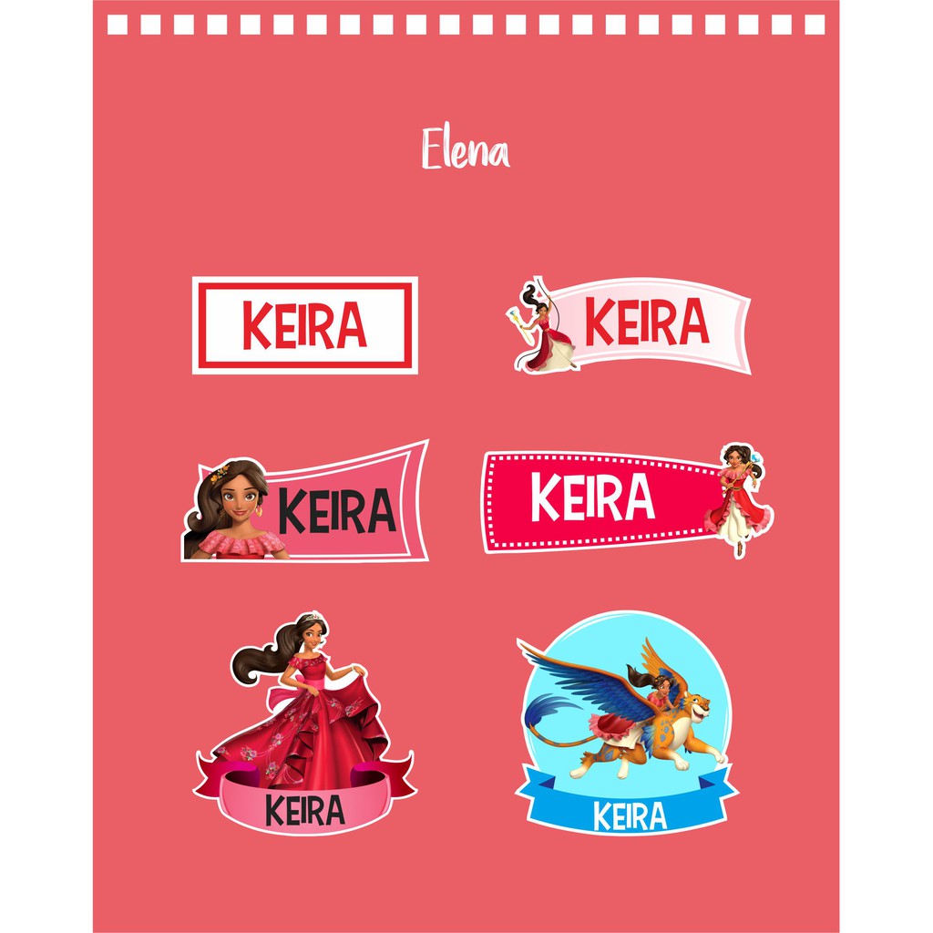 

192pcs Stiker Label Nama Lucu Kekinian Tahan Air & Anti Luntur untuk Anak Perempuan Tema Elena