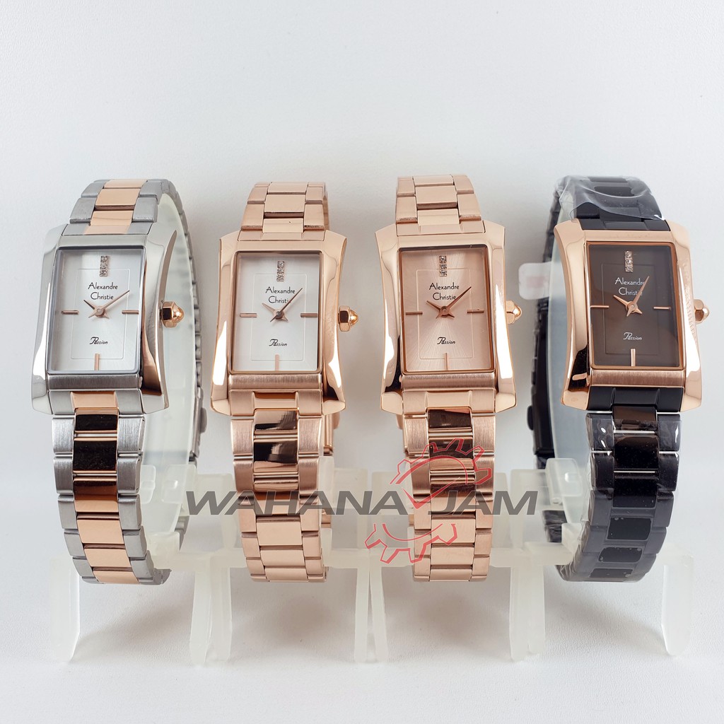 Alexandre Christie AC 2905 LH / Jam Tangan Wanita AC2905 2455 Kotak Rantai Rosegold Hitam Silver Ori