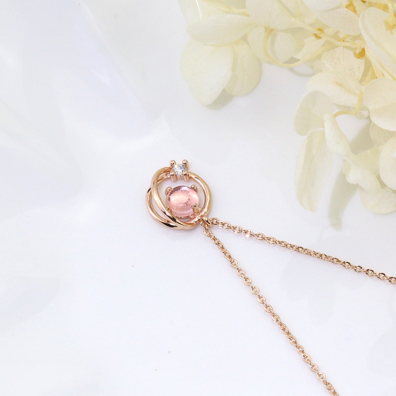 Kalung Liontin Necklace Pink Crystal Planet Pendant Necklaces Women Simple Cute Jewelry Gifts