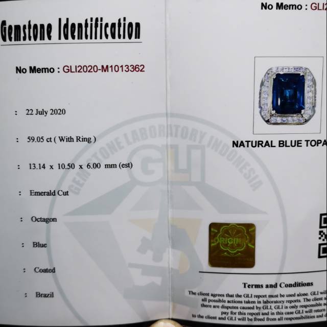 Natural Blue Topaz Octagon + Sertifikat GLI Lab