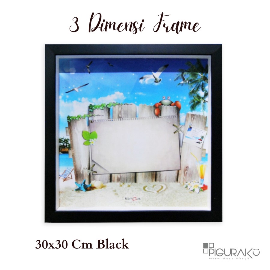 Pigura 3D - 30x30 Cm - Bingkai Pigura 3 Dimensi - Pigura 3 Dimensi Black