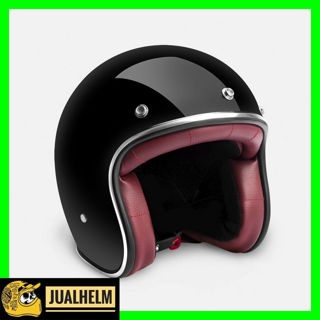 HELM RETRO ZULU OSIRIS MARON / HITAM GLOSSY LIST CHROME