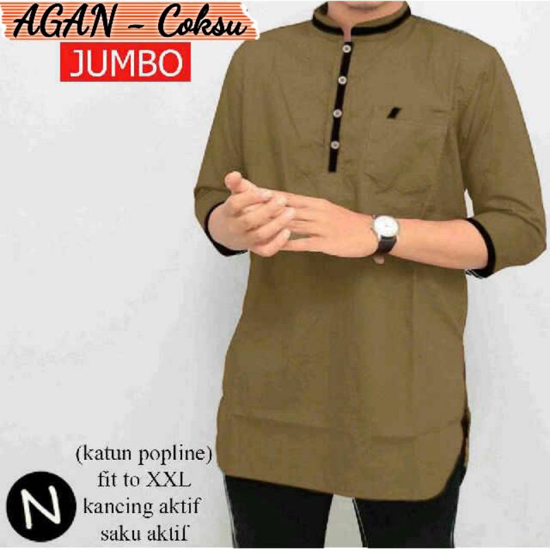 Baju Kemeja KURTA Koko Pria Laki Muslim Lengan 3/4 Bahan Katun Ukuran S M L XL XXL 3XL JUMBO Premium