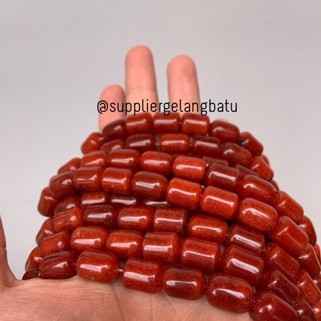 bahan renceng batu agate tabung 8mm carnelian oren dark orange natural aksesoris kerajinan craft