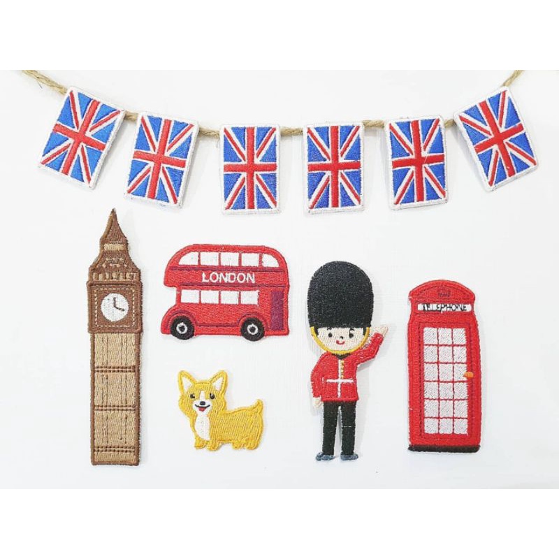 Patch London, Telephone, Bus, Menara, Jam, Bendera, Corgie, Prajurit