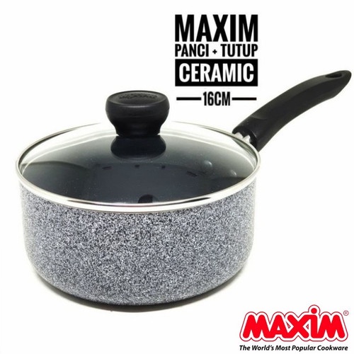 paket Maxim Neostone Wajan Panci Saucepan 2pcs 18 Cm + 16 cm Ceramic Marble Anti Lengket + Tutup Kaca