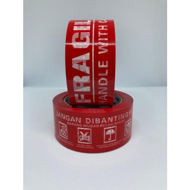 

lakban fragrile merah/jgn dibanting /solatip fragile/isolatif fragile merah 48mm x 70 yard