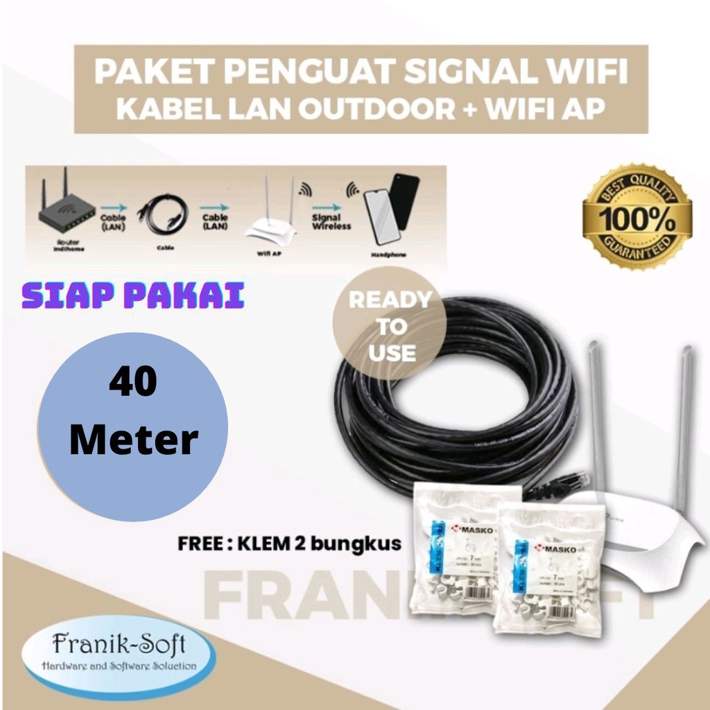 Paket Penguat Sinyal Kabel LAN 40 Meter Outdoor + WIFI AP Untuk Memper Panjang Signal Indihome