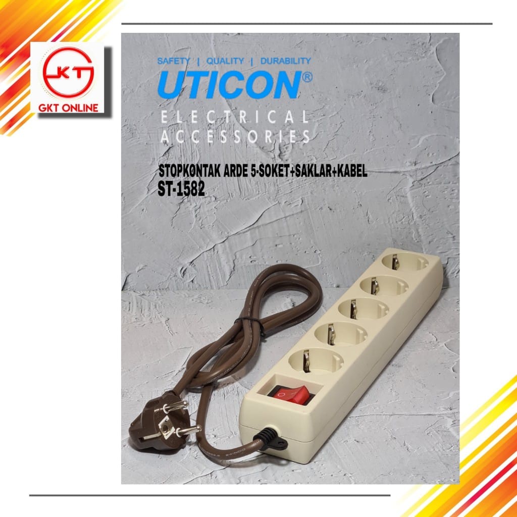 Stop kontak Uticon Arde 5 Lubang + Kabel Terimal Stop Kontak 1 Switch
