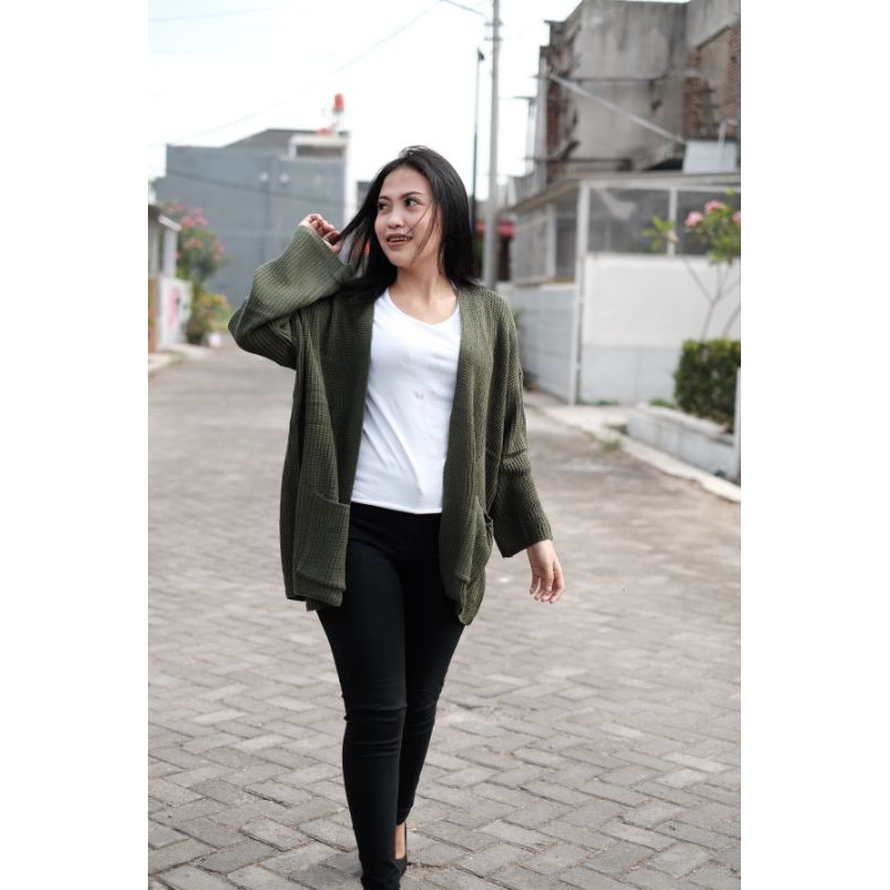 OVERSIZE LAVELLA RAJUT KARDIGAN RAJUT PREMIUM-Army