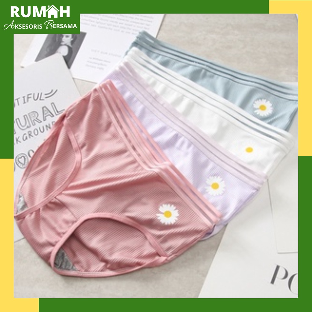CLEAR STOCK RAB  CD117 Celana Dalam Wanita One Piece Mulus Motif Bunga Daisy Sutra Elastis Seamless 