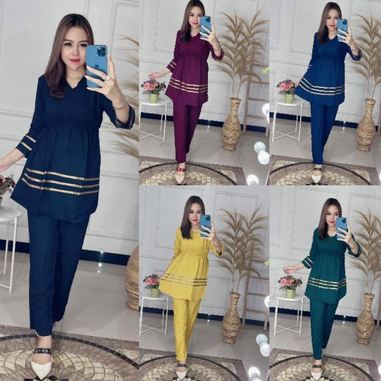 {Mt31au22ν} One Set Tunik Rose |Setelan Renda Arab Lengan Panjang |Setelan Busui | Setcel Arab Renda