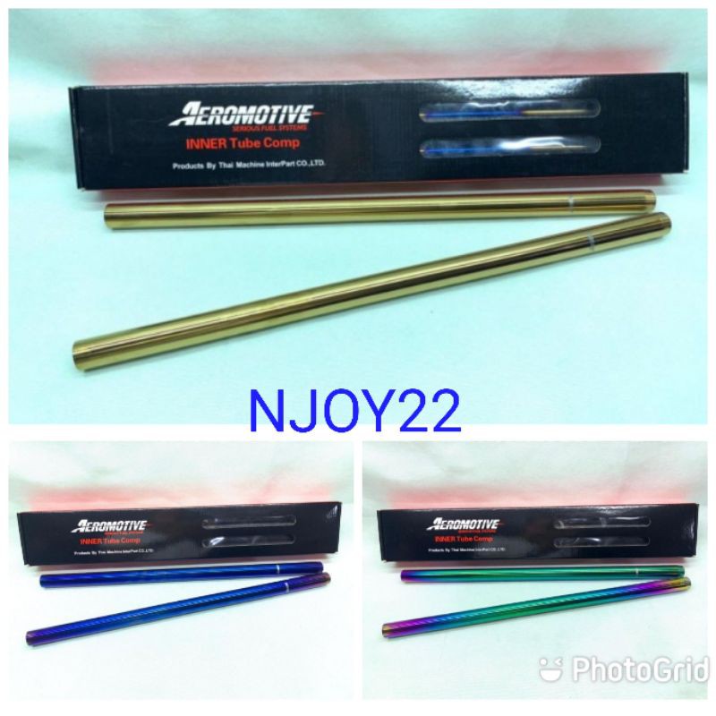 As shock depan 26 mm 95 cm sonic n satria fu aeromotive warna biru gold hijau pelangi pelangi