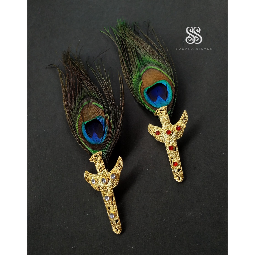 Bros Pin Keris Motif Bulu Aksesoris Anak Alpaka Gold Plated Bali