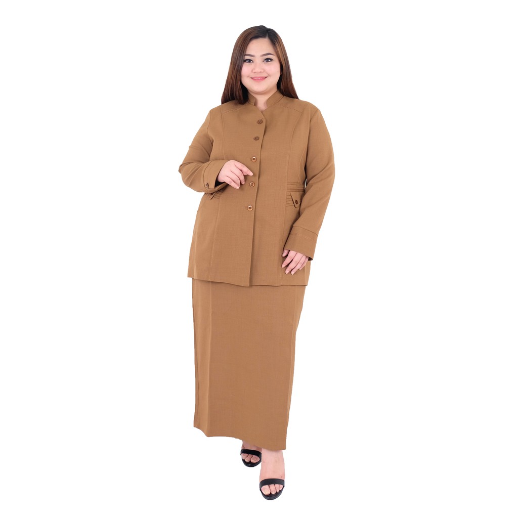 BLAZER WANITA B&amp;V / Seragam PNS / Baju PDH PNS Wanita / Baju Dinas Pemda Wanita / Baju Khaki PNS Wanita / Seragam ASN Wanita / Baju Guru Wanita - 7003 JUMBO Pemda Aceh / Coklat Tua Gelap