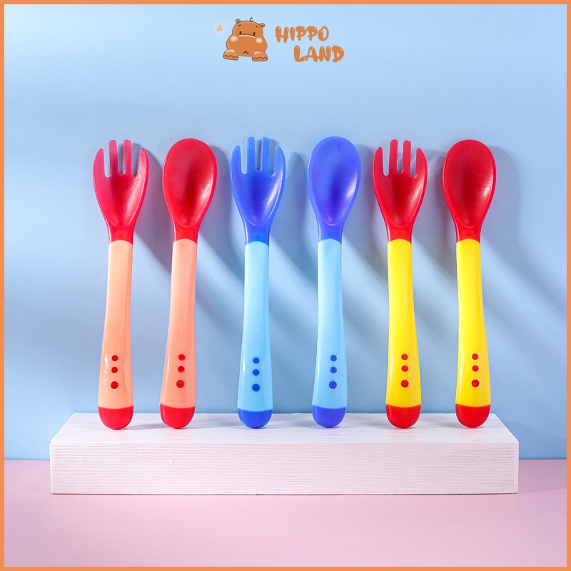 HIPPO LAND 1PCS Sendok makan bayi silikon / Sendok dan Garpu Pengubah Suhu Bayi 26