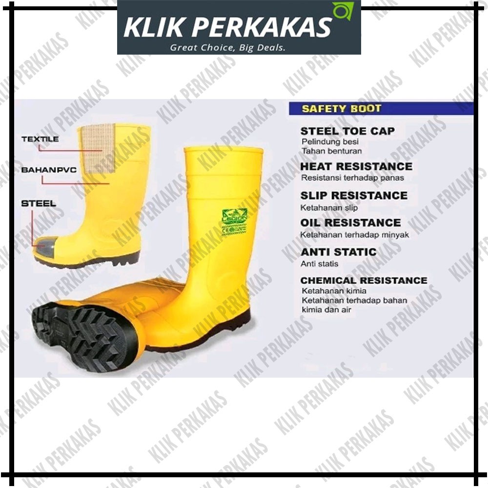 Sepatu Safety Boot Legion Safety Boots Steel Toe PVC Kuning