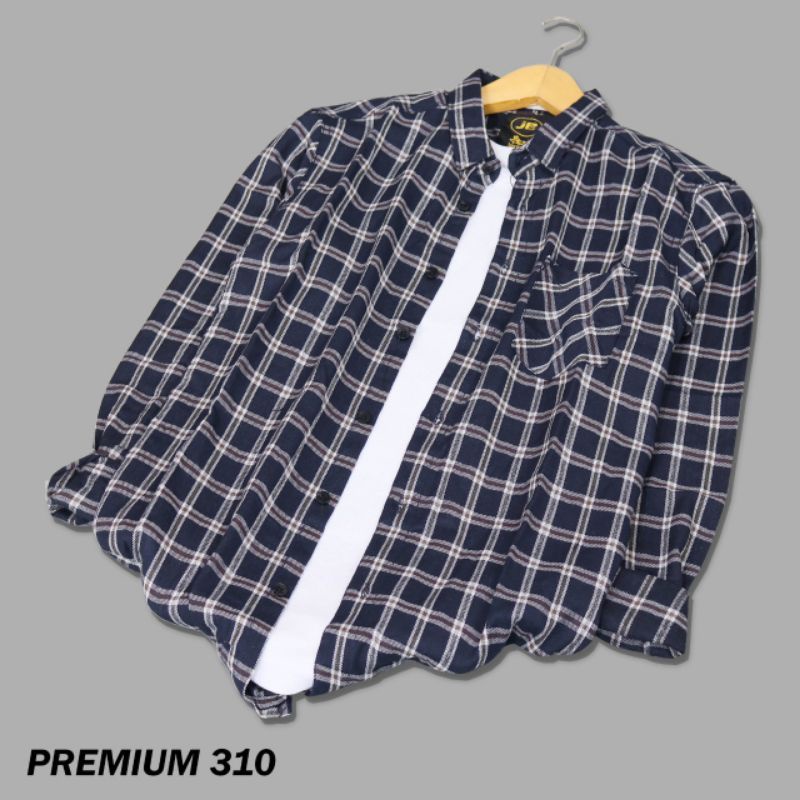 YB KEMEJA FLANEL PRIA MOTIF KOTAK LENGAN PANJANG SLIM FIT LONG SLEEVE ALPHA BLACK FLANNEL PREMIUM 310