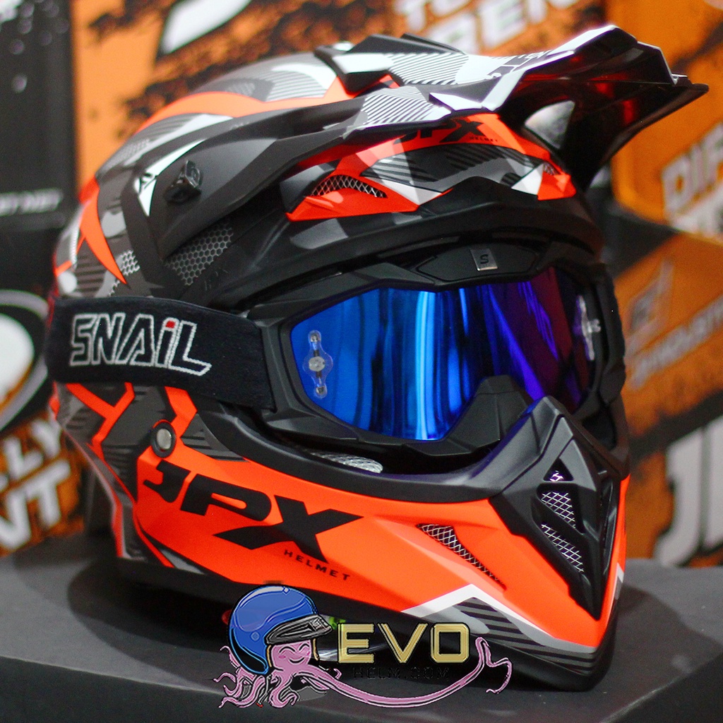 HELM JPX CROSS_FOX1 SERI X35 - FLUO RED DOFF + GOOGLE SNAIL (ONGKIR 2 KG) HELM JPX X35 RED DOFF ORIGINAL JPX CROSS X35 JPX HELM KLX JPX MOTIF X35 ORANGE HELM JPX TERBARU