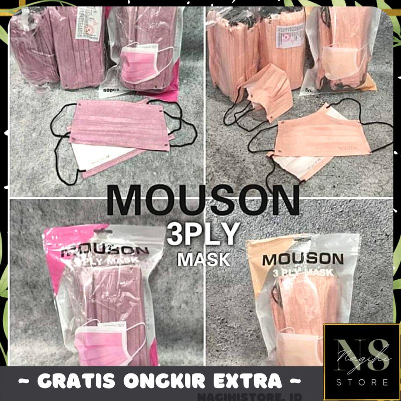 ✨NAGIHI✨ MASKER MOUSON 3PLY EARLOOP WARNA LADY PINK / NUDE PINK / ISI 50PCS DISPOSABLE MASK