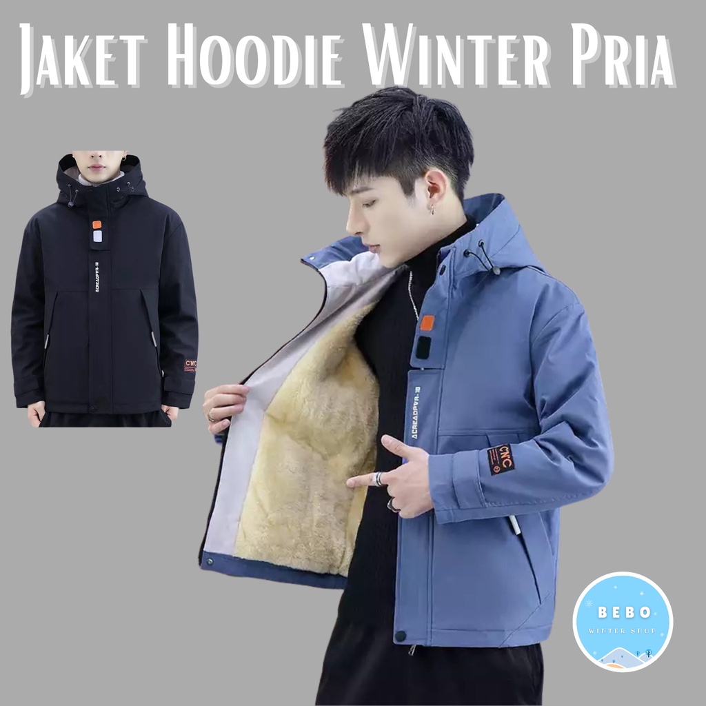 Jaket Winter Pria Anti Angin Tebal dengan Hoodie