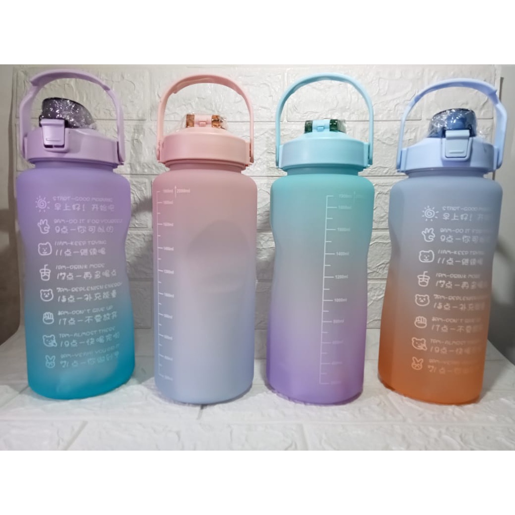 Botol Minum Tritan 2 Liter Rainbow BPA Free Premium Free Sticker Lucu - Botol Minum 2L Warna Gradasi