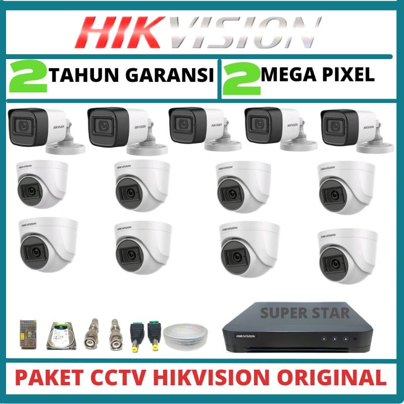 PAKET CCTV HIKVISION 16 CHANNEL 13 KAMERA 2MP BISA MEREKAM SUARA DAN VIDEO