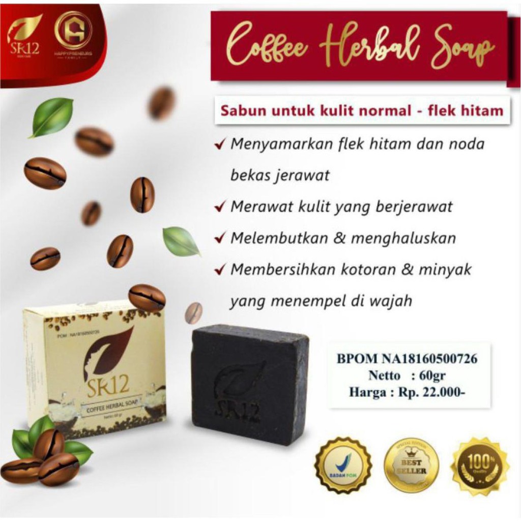 COFFEE SOAP SR12 SABUN KOPI SABUN COFFE UNTUK KULIT NORMAL, FLEK HITAM MENGHILANGKAN BEKAS JERAWAT