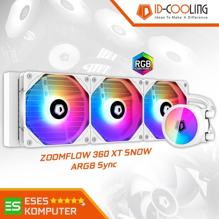 ID-COOLING ZOOMFLOW 360 XT SNOW - AIO Liquid Water Cooler ARGB Sync