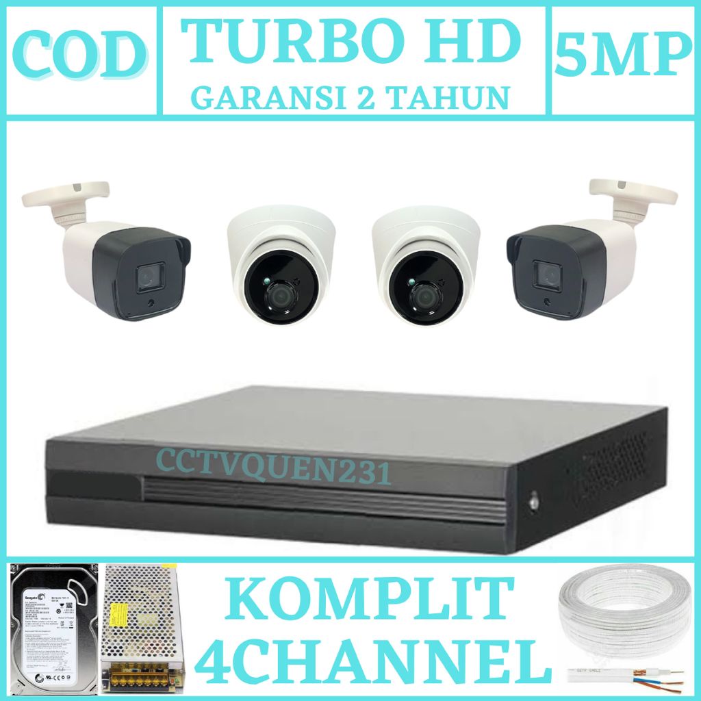 PAKET CCTV 4 CHANNEL 4 KAMERA 1080P 5MP IR SONY TURBO HD DVR 4 CHANNEL XMEYE HARDISK 500GB KOMPLIT