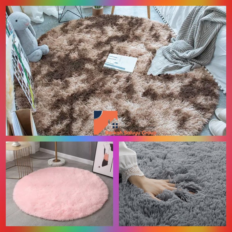 Karpet Bulu rasfur bulat isi polyfoam ukuran diameter 100cm tebal 2,5cm