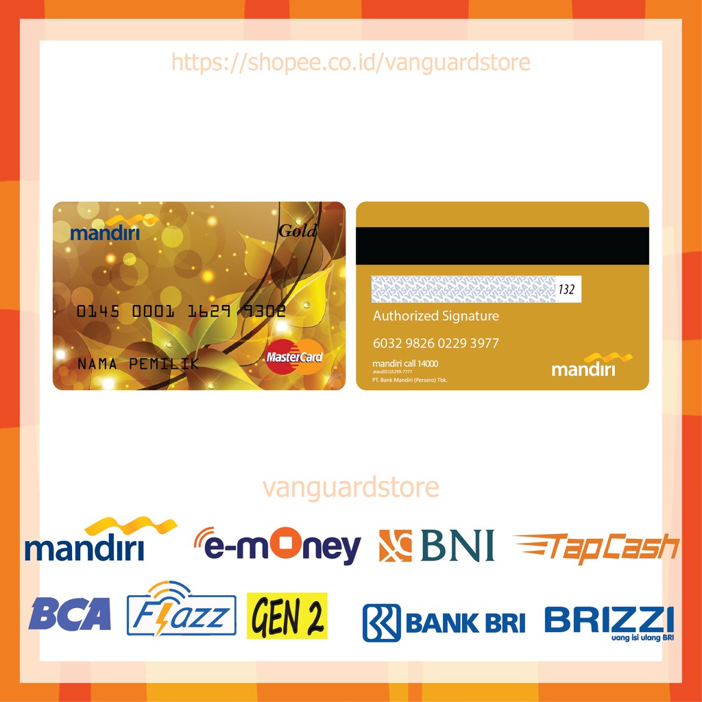 KARTU E MONEY E TOLL DESIGN CREDIT CARD 7 EMONEY MANDIRI FLAZZ BCA BNI TAPCASH BRIZZI BRI - 2 SISI