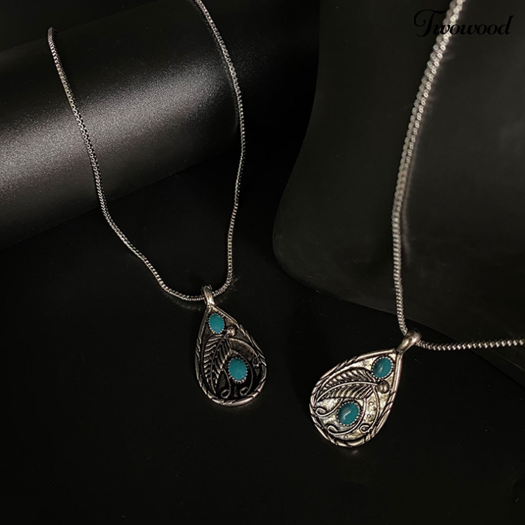 Kalung Liontin Batu Turquoise Bentuk Tetesan Air Bahan Alloy Gaya Vintage Untuk Unisex