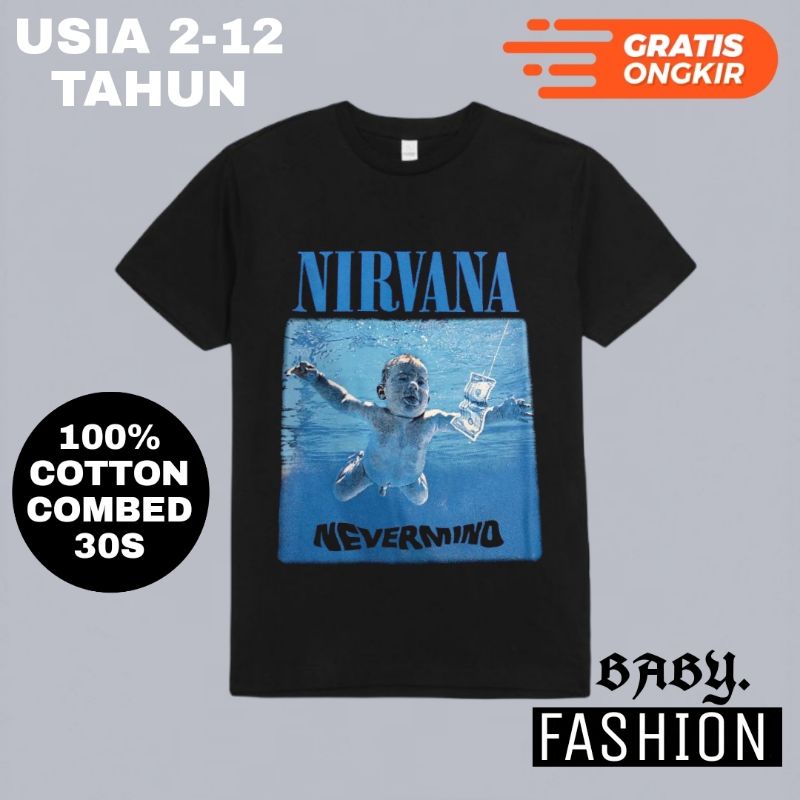 Baju Anak KAOS NIRVANA / Tshirt Band metal rock musik / Anak laki laki perempuan baby kids bayi hita